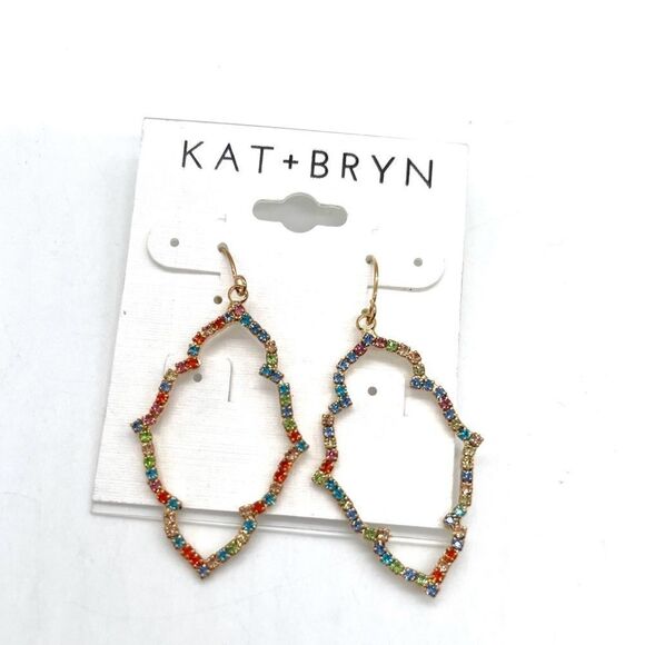 Kat + Bryan Geometric Earrings w/ Rhinestone on Gold tone NWT - Picture 1 of 3